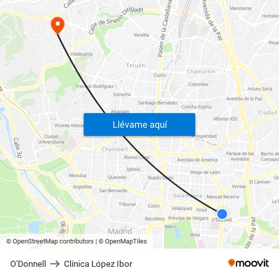 O'Donnell to Clínica López Ibor map