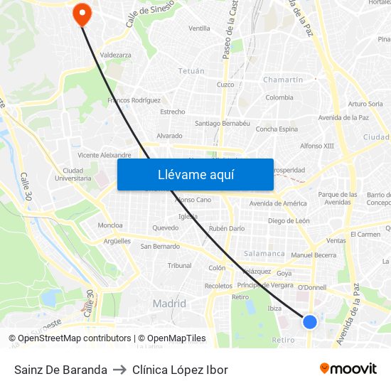 Sainz De Baranda to Clínica López Ibor map