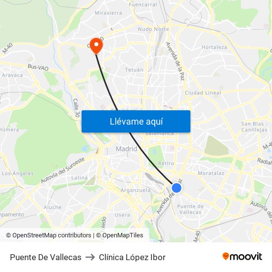 Puente De Vallecas to Clínica López Ibor map