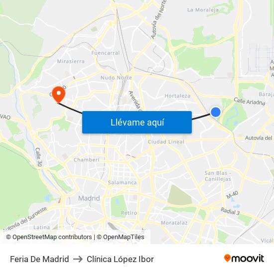Feria De Madrid to Clínica López Ibor map