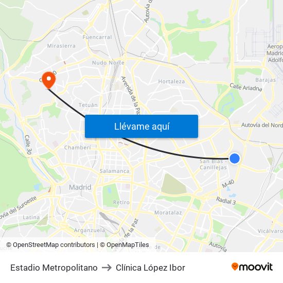 Estadio Metropolitano to Clínica López Ibor map