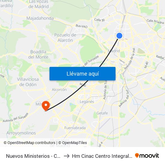 Nuevos Ministerios - Centro Comercial to Hm Cinac Centro Integral De Neurociencia map