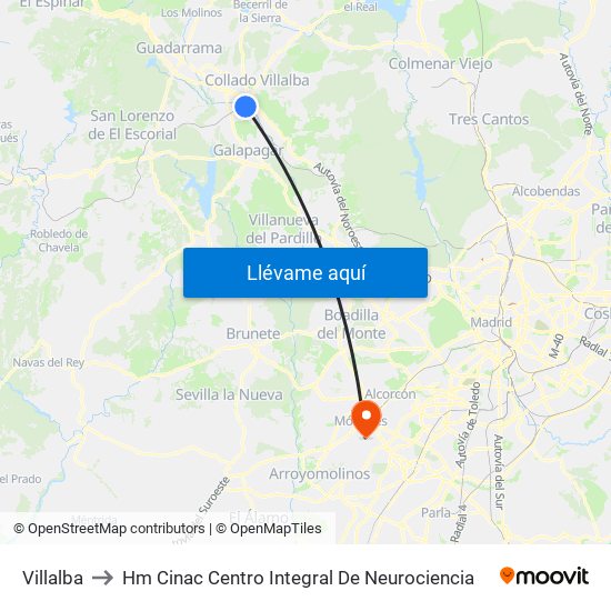 Villalba to Hm Cinac Centro Integral De Neurociencia map