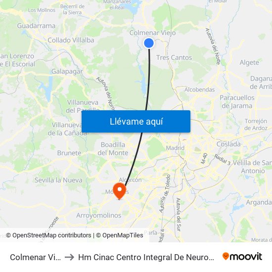 Colmenar Viejo to Hm Cinac Centro Integral De Neurociencia map