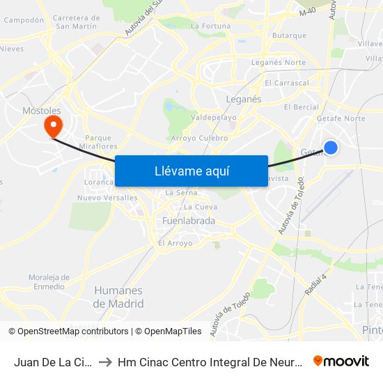 Juan De La Cierva to Hm Cinac Centro Integral De Neurociencia map