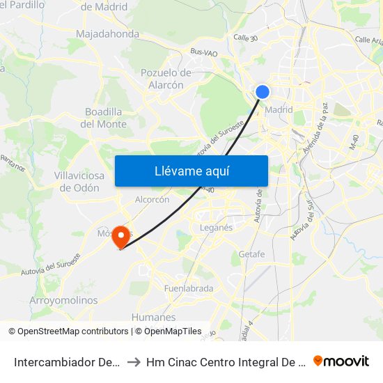 Intercambiador De Moncloa to Hm Cinac Centro Integral De Neurociencia map