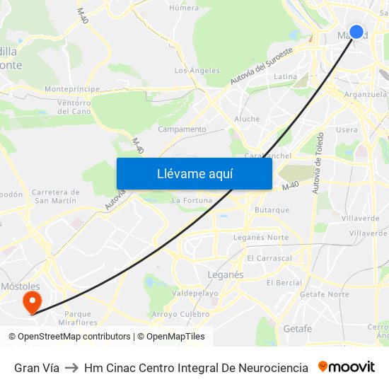Gran Vía to Hm Cinac Centro Integral De Neurociencia map
