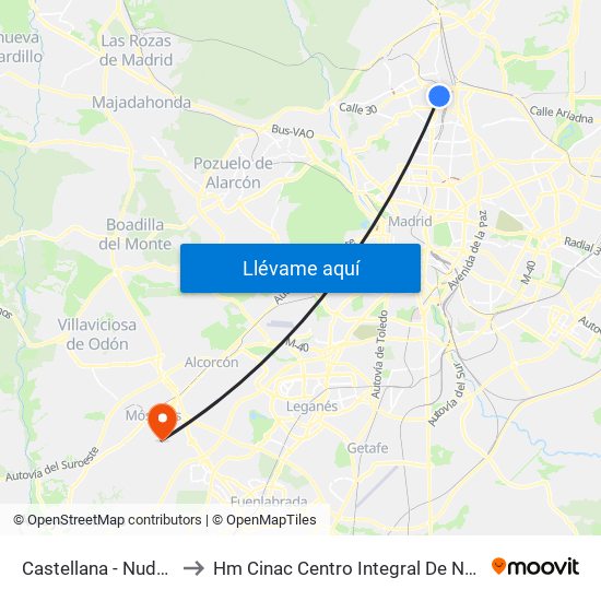 Castellana - Nudo Norte to Hm Cinac Centro Integral De Neurociencia map