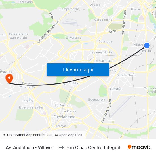 Av. Andalucía - Villaverde Bajo Cruce to Hm Cinac Centro Integral De Neurociencia map