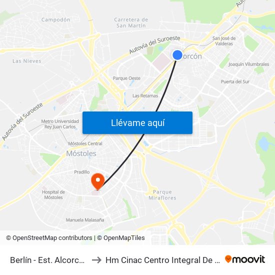 Berlín - Est. Alcorcón Central to Hm Cinac Centro Integral De Neurociencia map