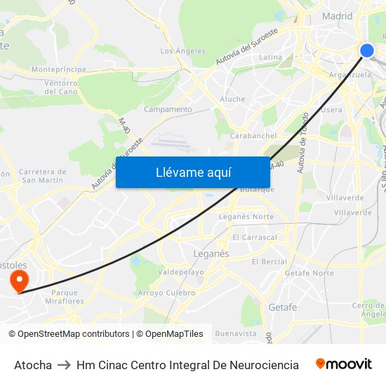 Atocha to Hm Cinac Centro Integral De Neurociencia map