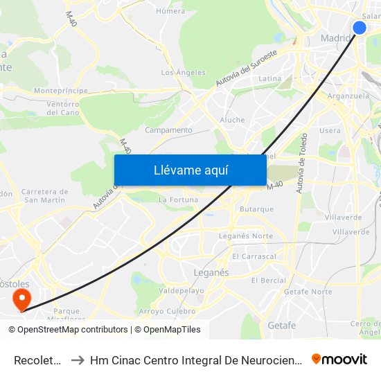 Recoletos to Hm Cinac Centro Integral De Neurociencia map