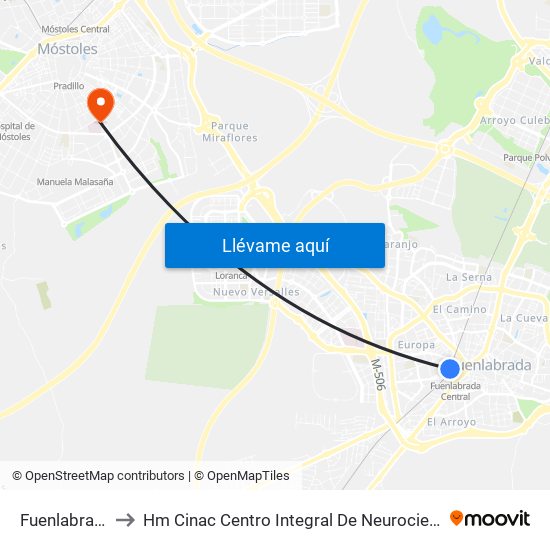 Fuenlabrada to Hm Cinac Centro Integral De Neurociencia map