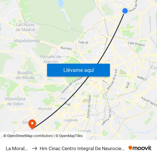 La Moraleja to Hm Cinac Centro Integral De Neurociencia map
