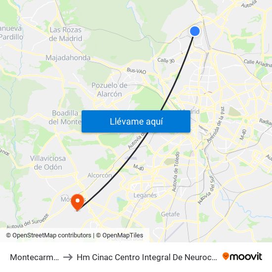 Montecarmelo to Hm Cinac Centro Integral De Neurociencia map