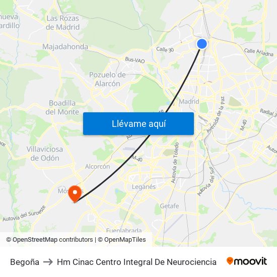 Begoña to Hm Cinac Centro Integral De Neurociencia map