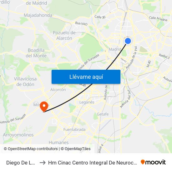 Diego De León to Hm Cinac Centro Integral De Neurociencia map