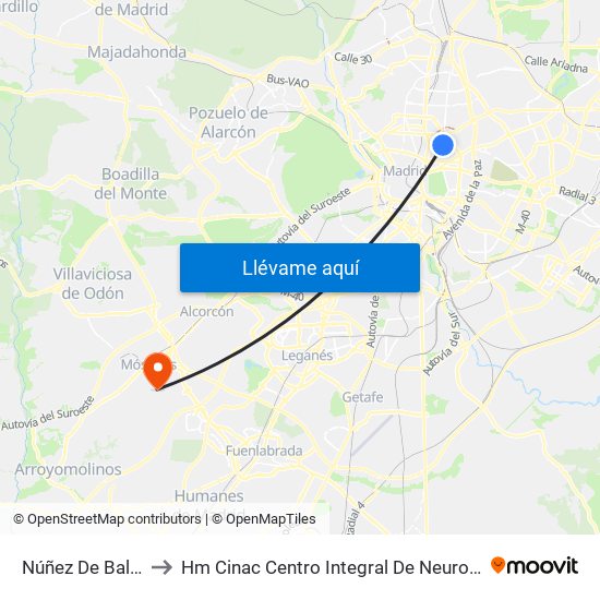 Núñez De Balboa to Hm Cinac Centro Integral De Neurociencia map