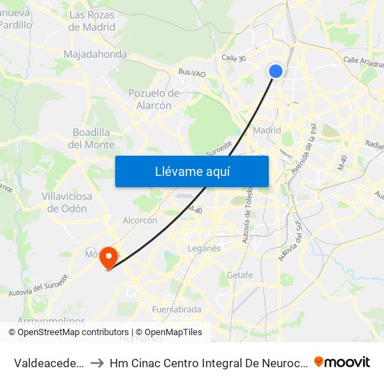 Valdeacederas to Hm Cinac Centro Integral De Neurociencia map