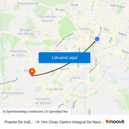 Puente De Vallecas to Hm Cinac Centro Integral De Neurociencia map