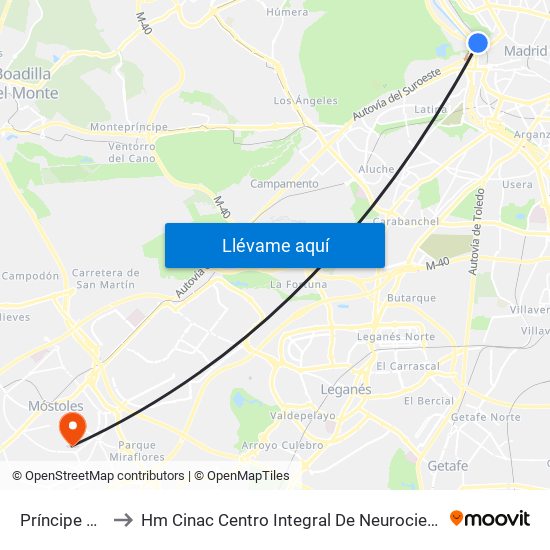 Príncipe Pío to Hm Cinac Centro Integral De Neurociencia map