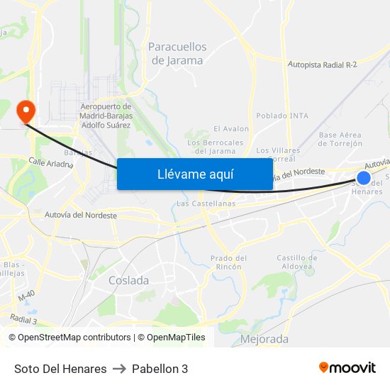 Soto Del Henares to Pabellon 3 map