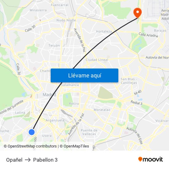 Opañel to Pabellon 3 map