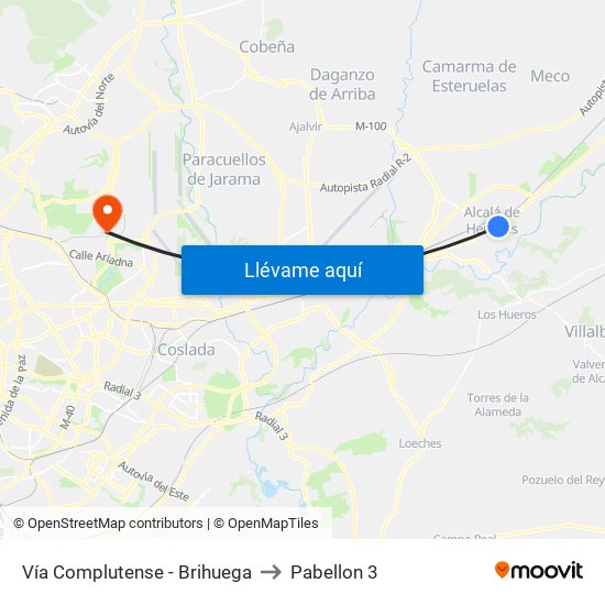 Vía Complutense - Brihuega to Pabellon 3 map