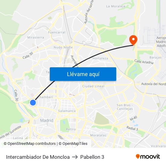 Intercambiador De Moncloa to Pabellon 3 map