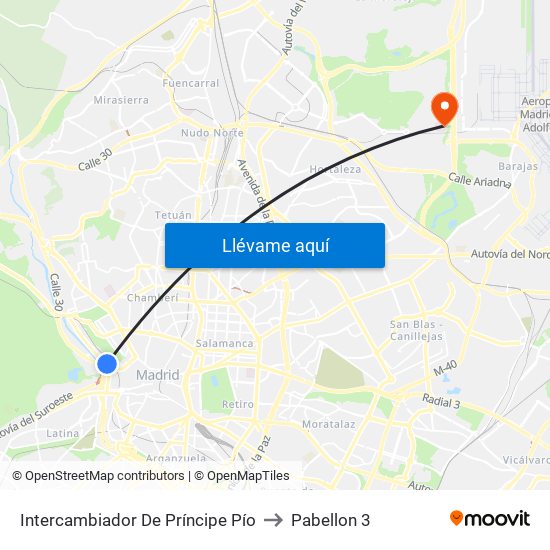 Intercambiador De Príncipe Pío to Pabellon 3 map