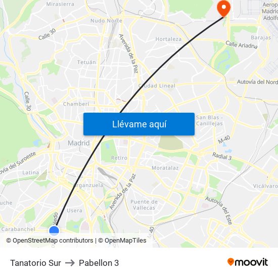 Tanatorio Sur to Pabellon 3 map