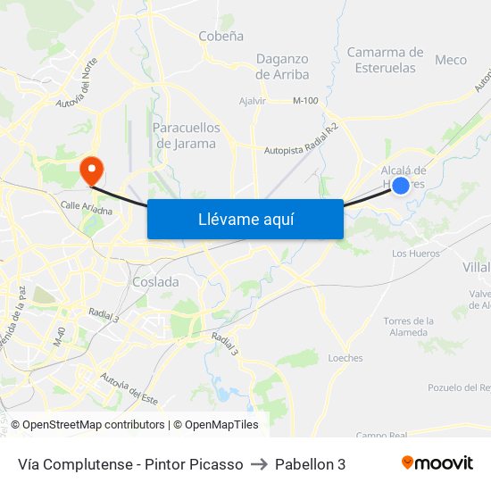 Vía Complutense - Pintor Picasso to Pabellon 3 map