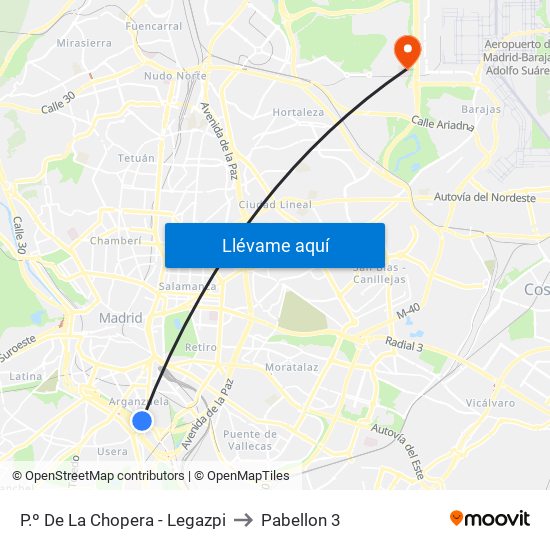 P.º De La Chopera - Legazpi to Pabellon 3 map