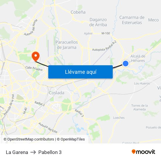 La Garena to Pabellon 3 map