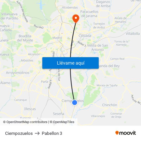 Ciempozuelos to Pabellon 3 map