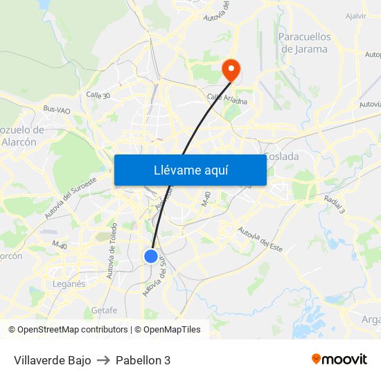Villaverde Bajo to Pabellon 3 map