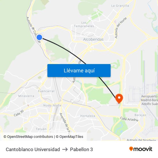 Cantoblanco Universidad to Pabellon 3 map
