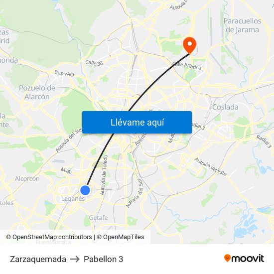 Zarzaquemada to Pabellon 3 map