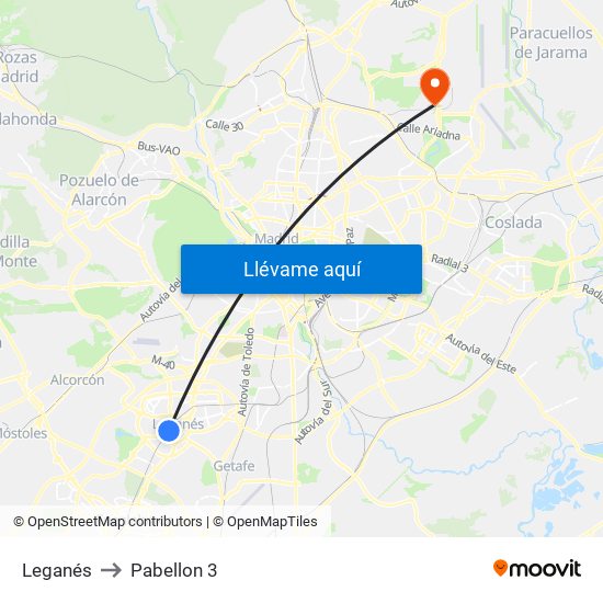 Leganés to Pabellon 3 map