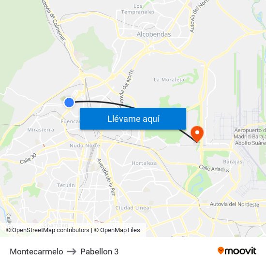 Montecarmelo to Pabellon 3 map