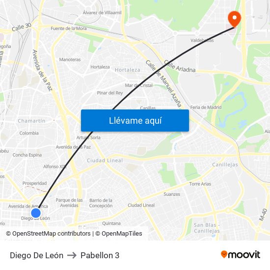 Diego De León to Pabellon 3 map