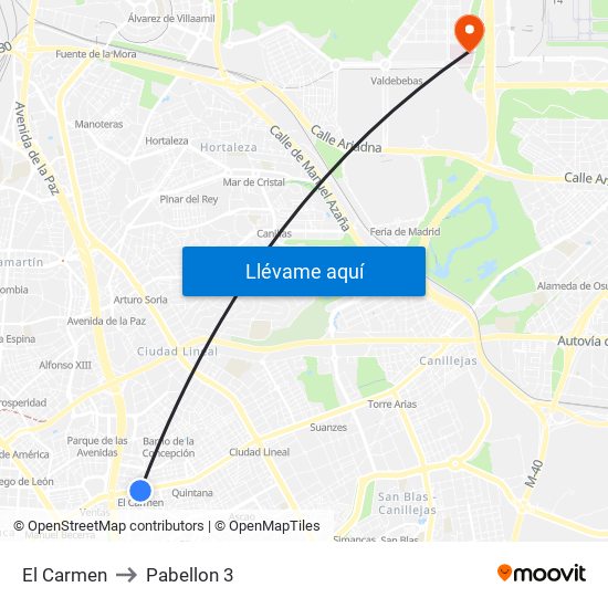 El Carmen to Pabellon 3 map