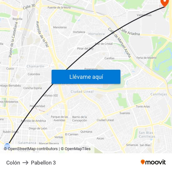 Colón to Pabellon 3 map
