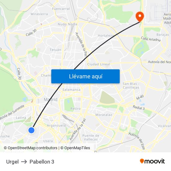 Urgel to Pabellon 3 map