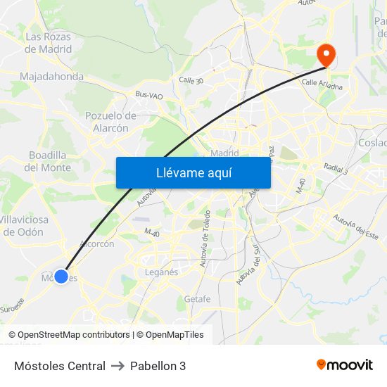 Móstoles Central to Pabellon 3 map