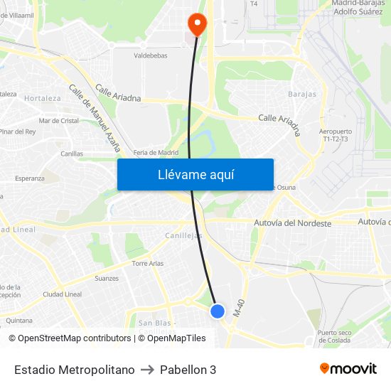 Estadio Metropolitano to Pabellon 3 map