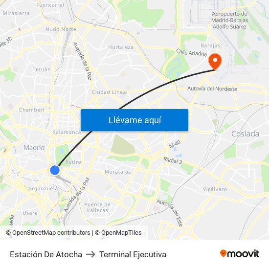 Estación De Atocha to Terminal Ejecutiva map