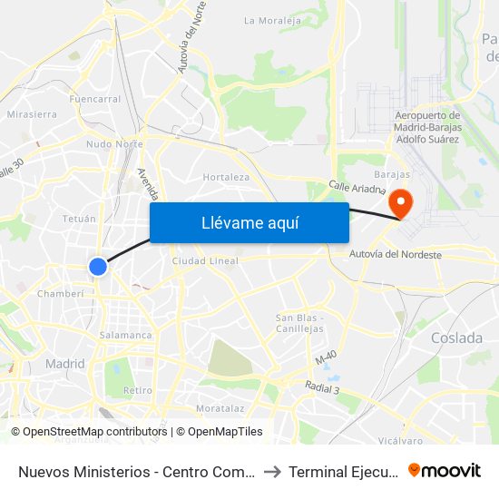 Nuevos Ministerios - Centro Comercial to Terminal Ejecutiva map
