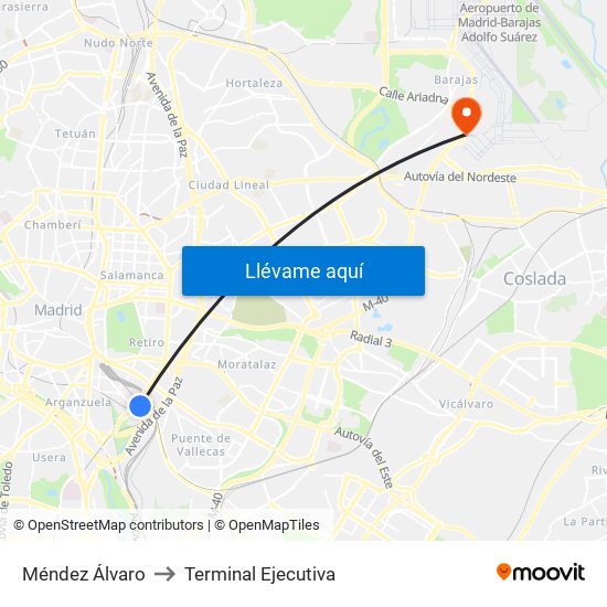 Méndez Álvaro to Terminal Ejecutiva map