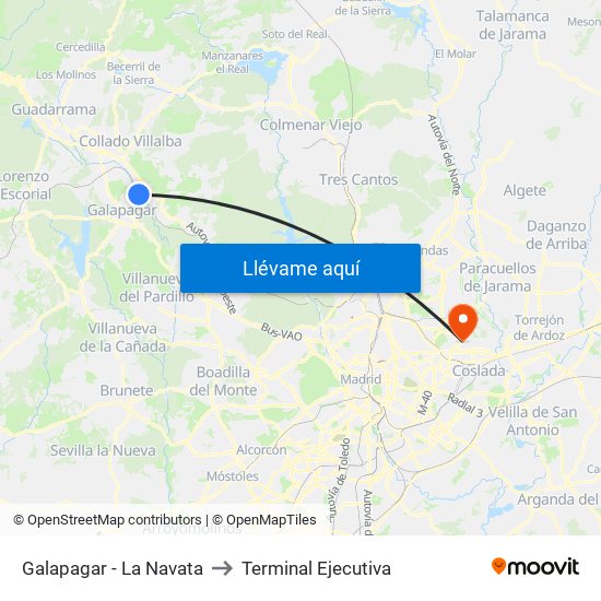 Galapagar - La Navata to Terminal Ejecutiva map